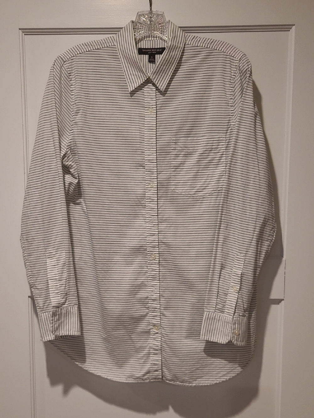 Banana Republic White Shirt with Thin Black Stripes